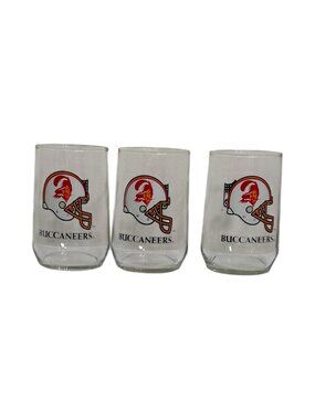Set Of 3 Vintage Tampa Bay Buccaneers NFL Logo Drinking Glasses Retro Football H